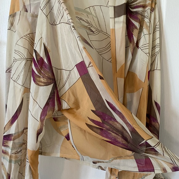 Mystree Cream and Orange Wrap Tie Front Long Sleeve Blouse - Picture 4 of 5